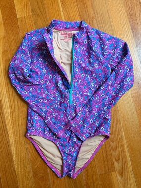 Crewcuts Purple Floral Long-Sleeve One-Piece Rash Guard